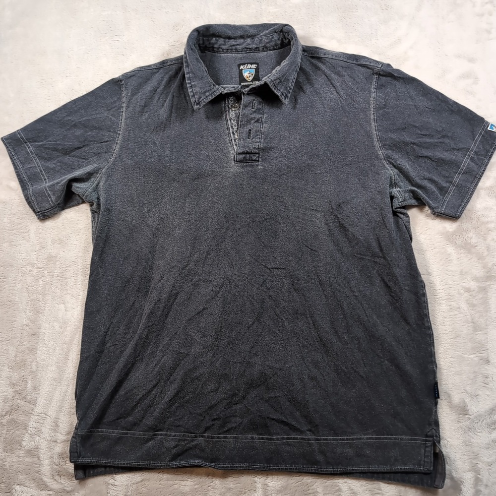 KUHL Polo Mens Large Black Short Sleeve Hiking Outdoor Western Embroidered India